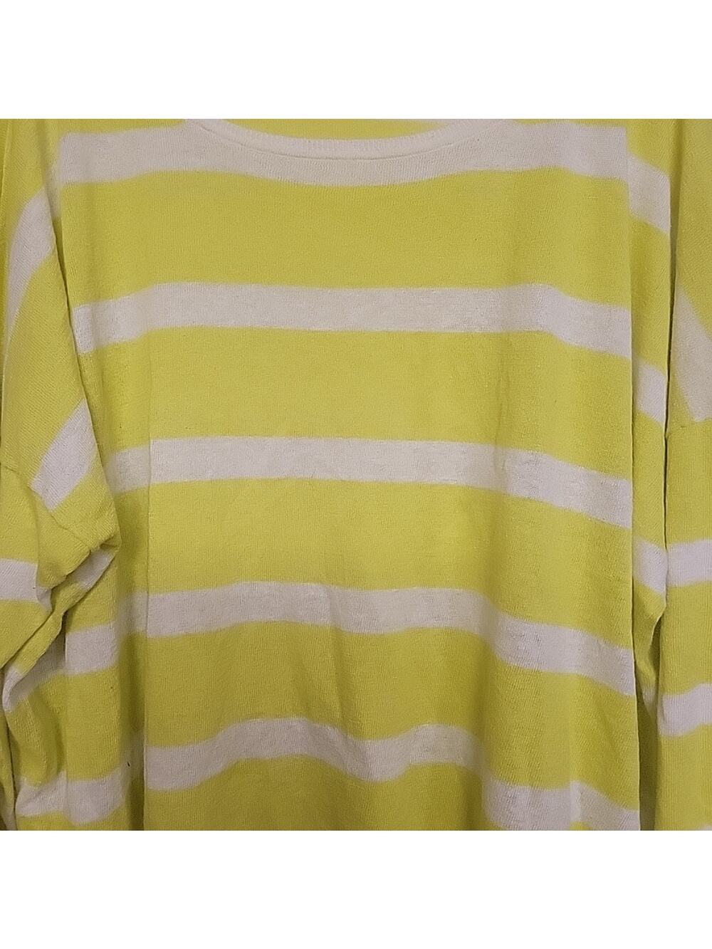 Cabi XL Women's Yellow Striped Blouse Linen Blend Long Sleeve Y2K Boho Preppy